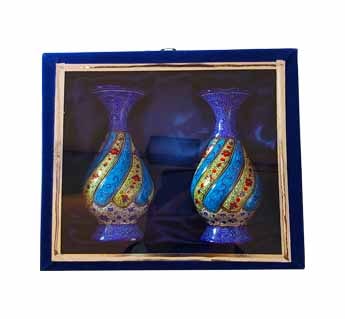 ست جفت گلدان صراحی 16 مینا کاری