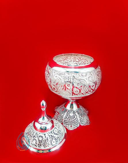 فروش شکلات خوری های زیبا با طراحی بی نظیر ملیله کاری شده در پرتیکان آرت