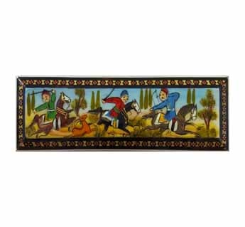 خرید قلمدان لولایی خاتم کاری طرح شکار پرتیکان