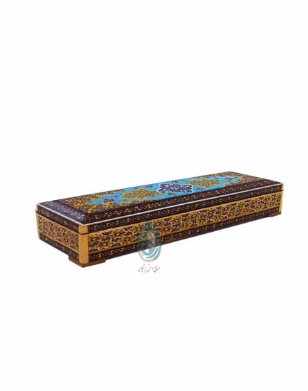 قیمت مناسب قلمدان لولایی خاتم کاری شده طرح تذهیب
