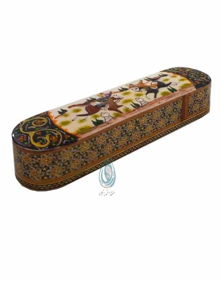 قلمدان کشویی خاتم کاری شده طرح شکار