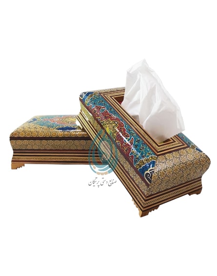قیمت ست جا دستمال کاغذی و جا قاشق خاتم کاری شده طرح تذهیب