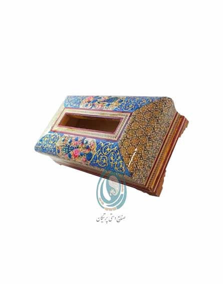 قیمت جا دستمال کاغذی طرح تذهیب گل و مرغ خاتم کاری شده
