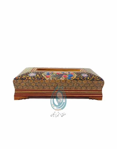 قیمت جا دستمال کاغذی طرح تذهیب گل و مرغ خاتم کاری شده