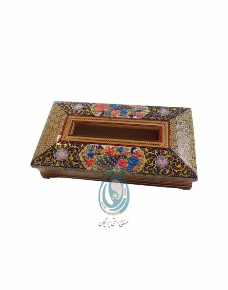 جا د ستمال کاغذی نفیس طرح تذهیب گل و مرغ خاتم کاری شده