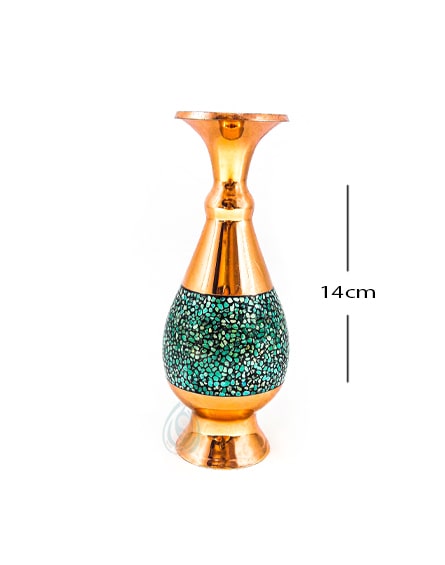 فروش گلدان صراحی 14 سانتی متری فیروزه کوبی شده اعلا