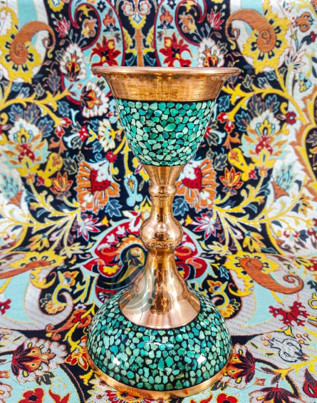 خرید تکی و عمده شمعدانی کوچک فیروزه کوبی شده